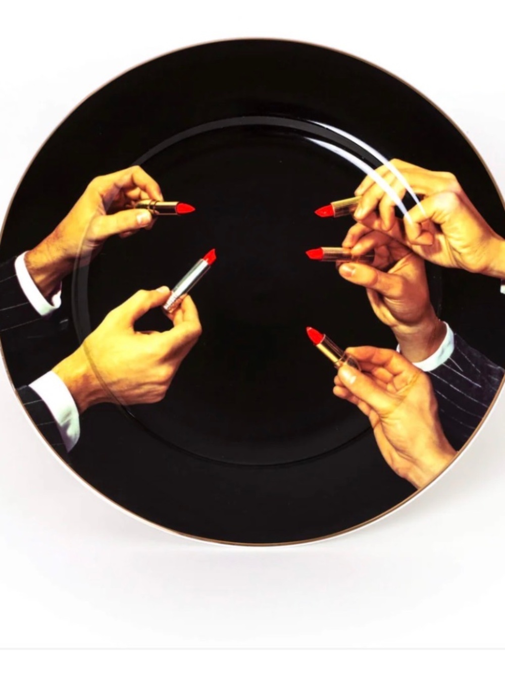 Seletti Porcelain Plate Lipstick Black Gold Border